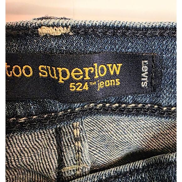 Levi's Too Super Low 524 Jeans Women's 13M Blue Low Rise Distressed - Picture 3 of 6